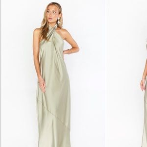 Show me your Mumu Jasmine halter dress in moss green luxe satin